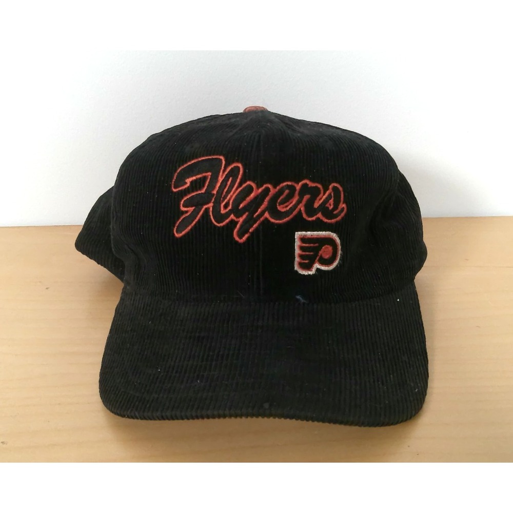 Vtg Philadelphia Flyers 90s Pro Star Corduroy Snapback Black Snapback Hat Cap